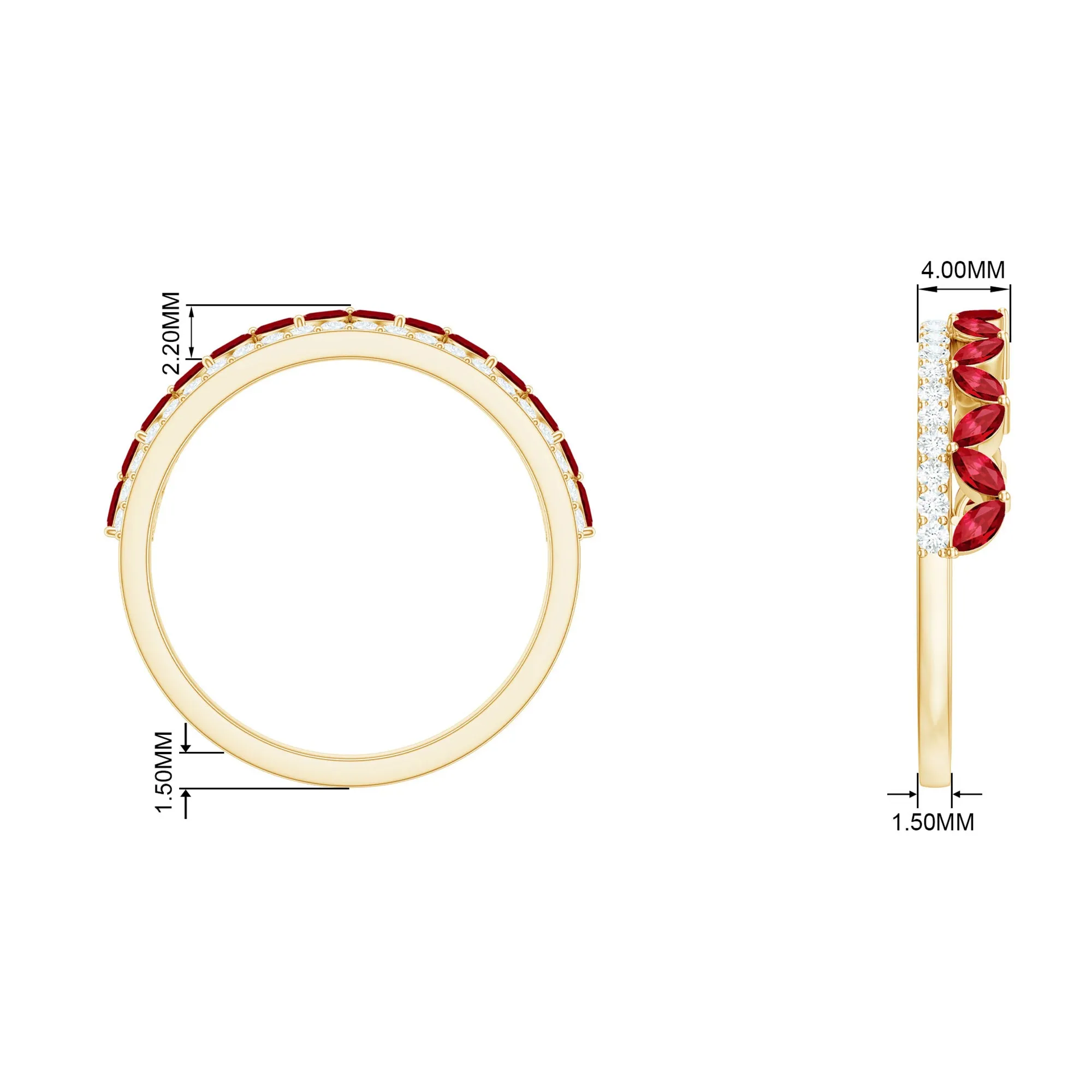 Marquise Cut Created Ruby Half Eternity Stackable Ring with Diamond