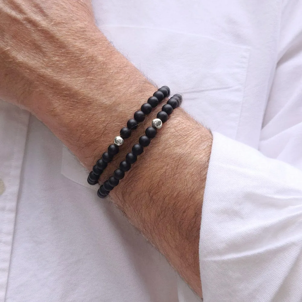 Men's Black Onyx Bracelet w Sterling Silver Bead