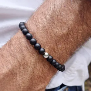 Men's Black Onyx Bracelet w Sterling Silver Bead