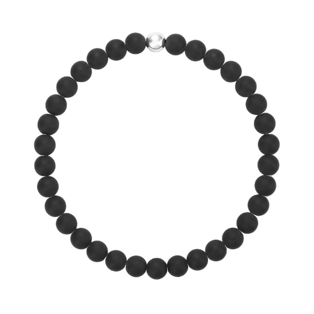 Men's Black Onyx Bracelet w Sterling Silver Bead