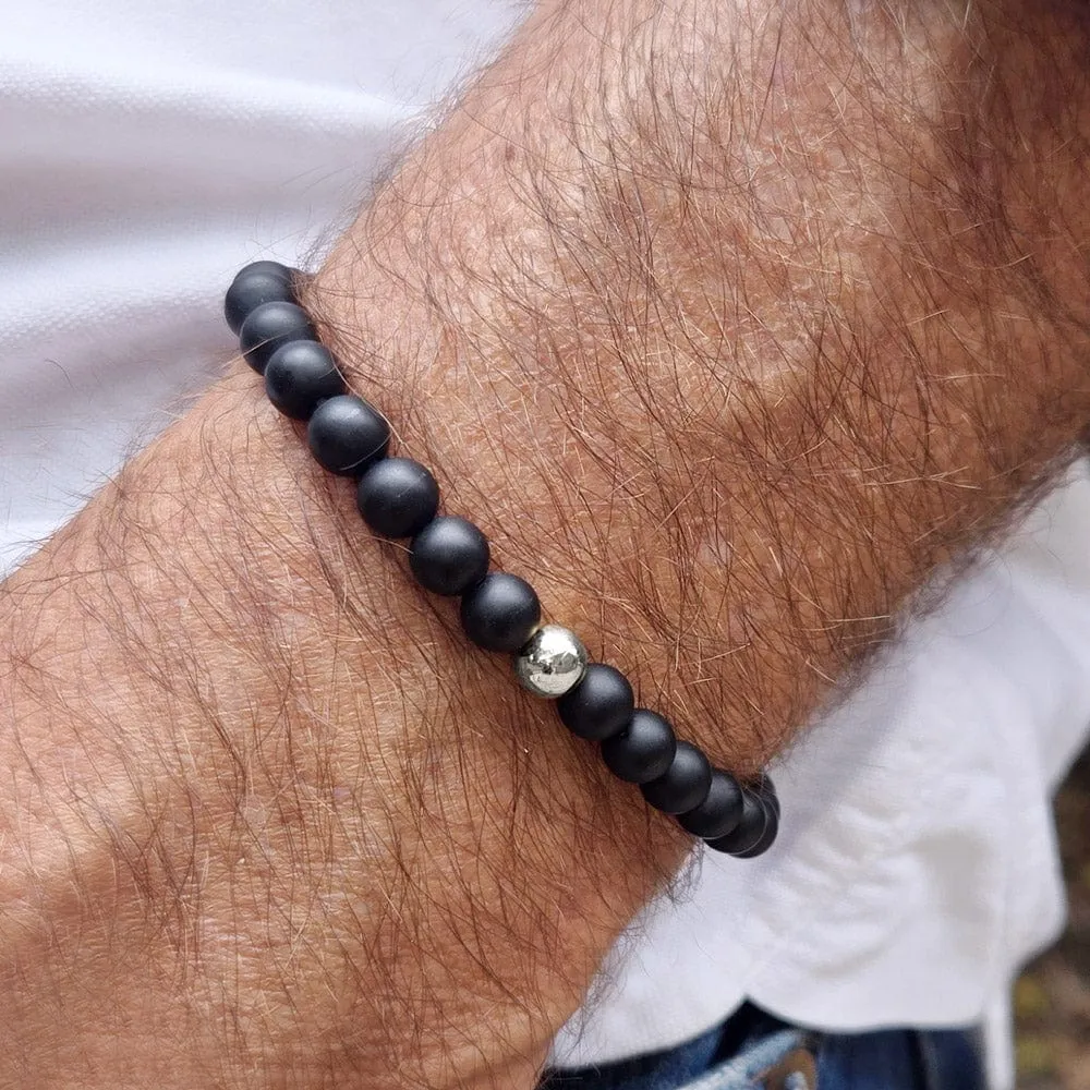 Men's Black Onyx Bracelet w Sterling Silver Bead