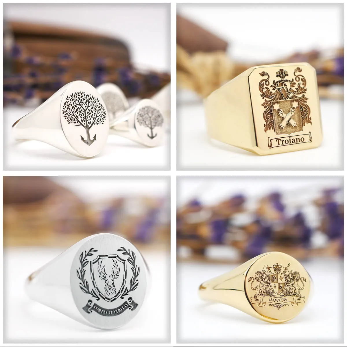 Men's Square Signet Ring - Extra Large - Laser Engraved Family Crest / Logo