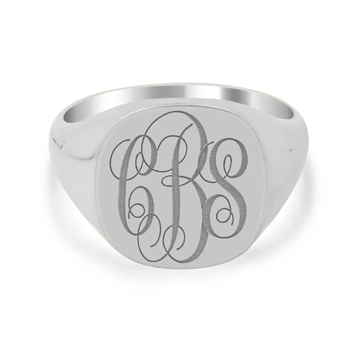 Men's Square Signet Ring - Medium - Laser Engraved Script Monogram
