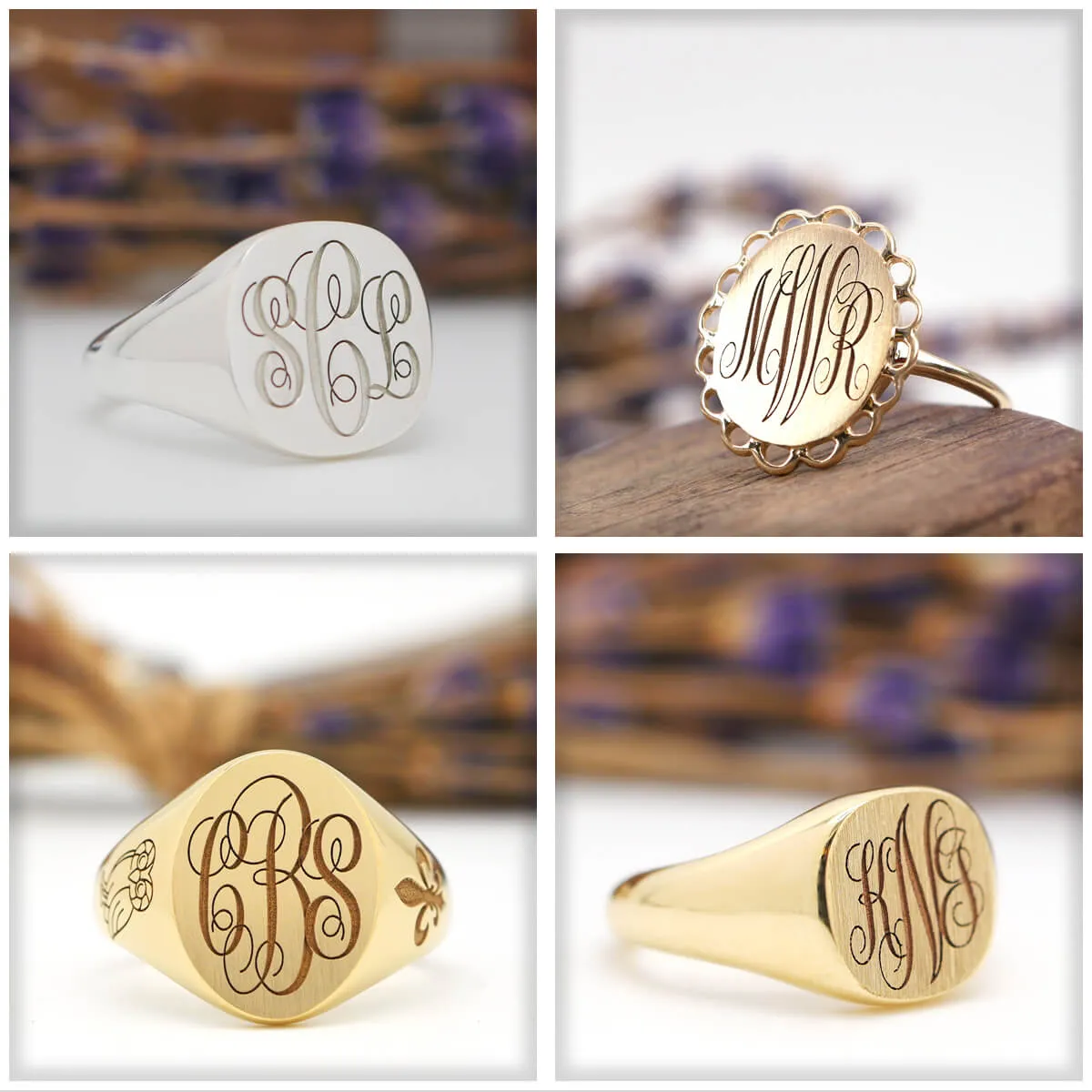 Men's Square Signet Ring - Medium - Laser Engraved Script Monogram
