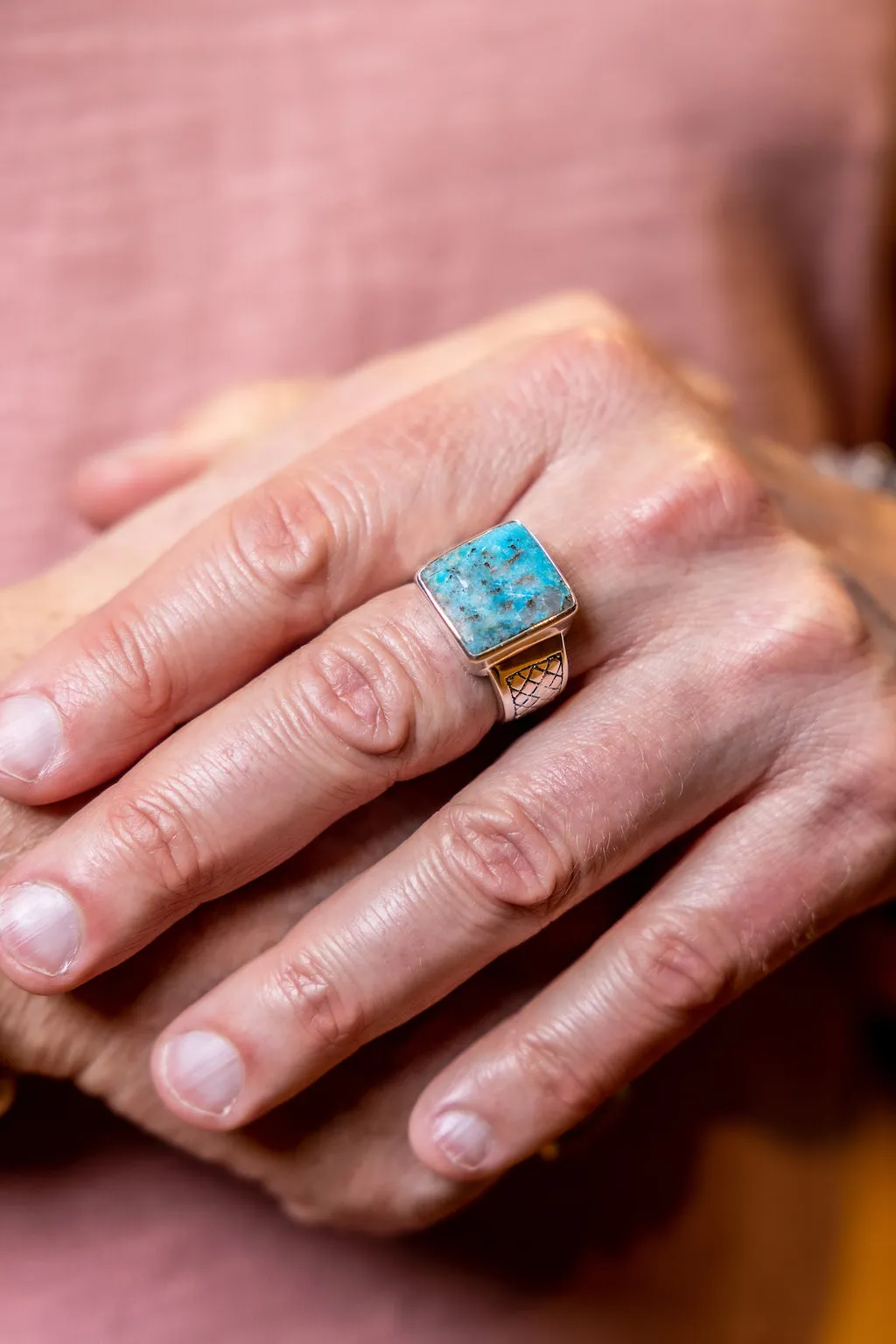 Men's Sterling Silver Turquoise Gemstone Signet Ring