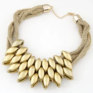 N1970 Gold Mesh Layered Statement Necklace with FREE Earrings