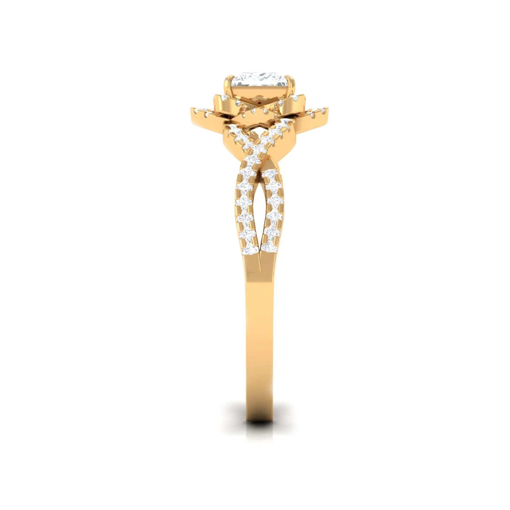 Natural Diamond Flower Crossover Engagement Ring