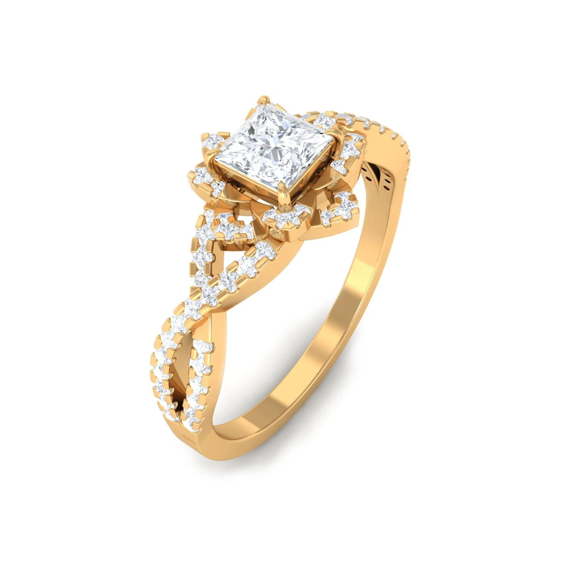 Natural Diamond Flower Crossover Engagement Ring
