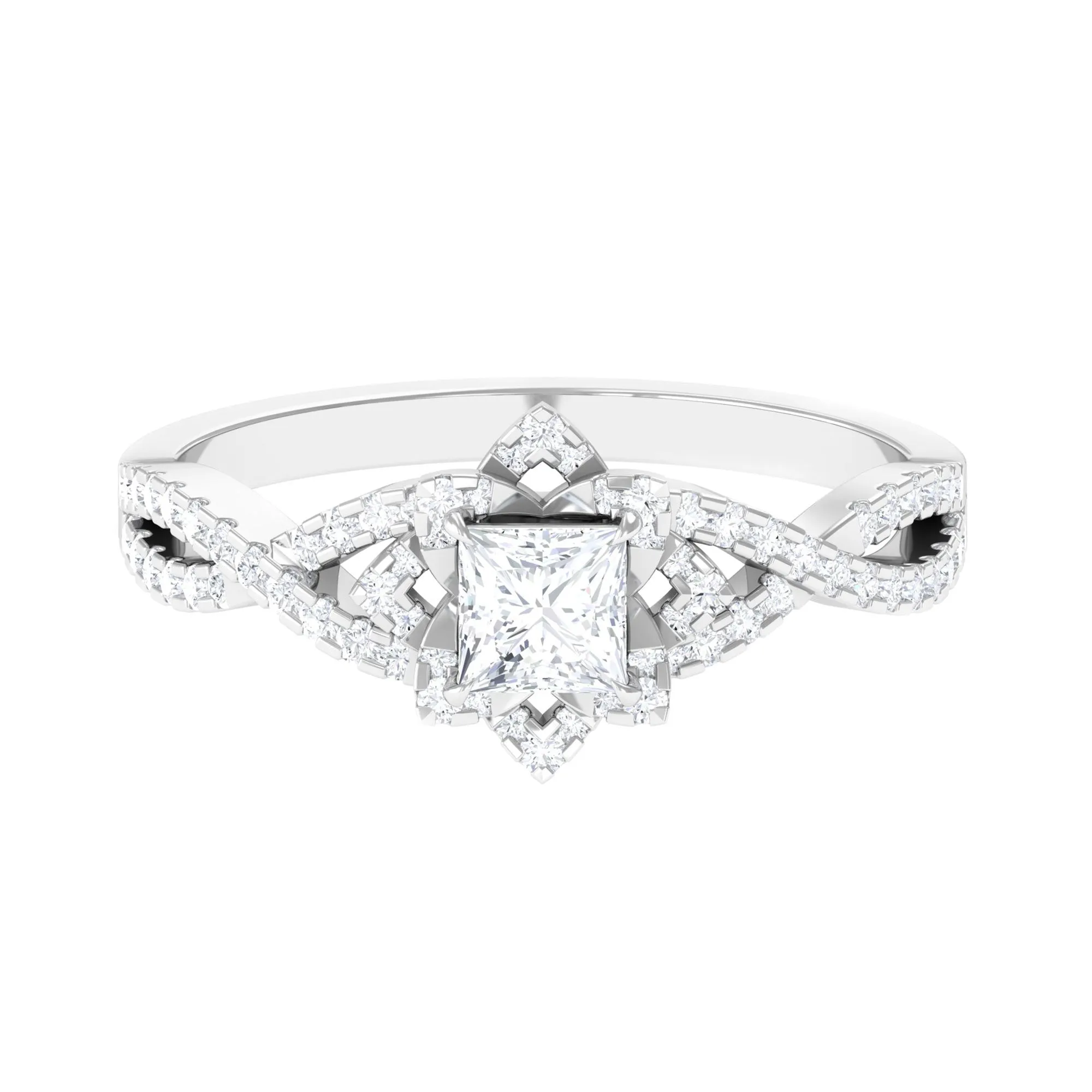 Natural Diamond Flower Crossover Engagement Ring