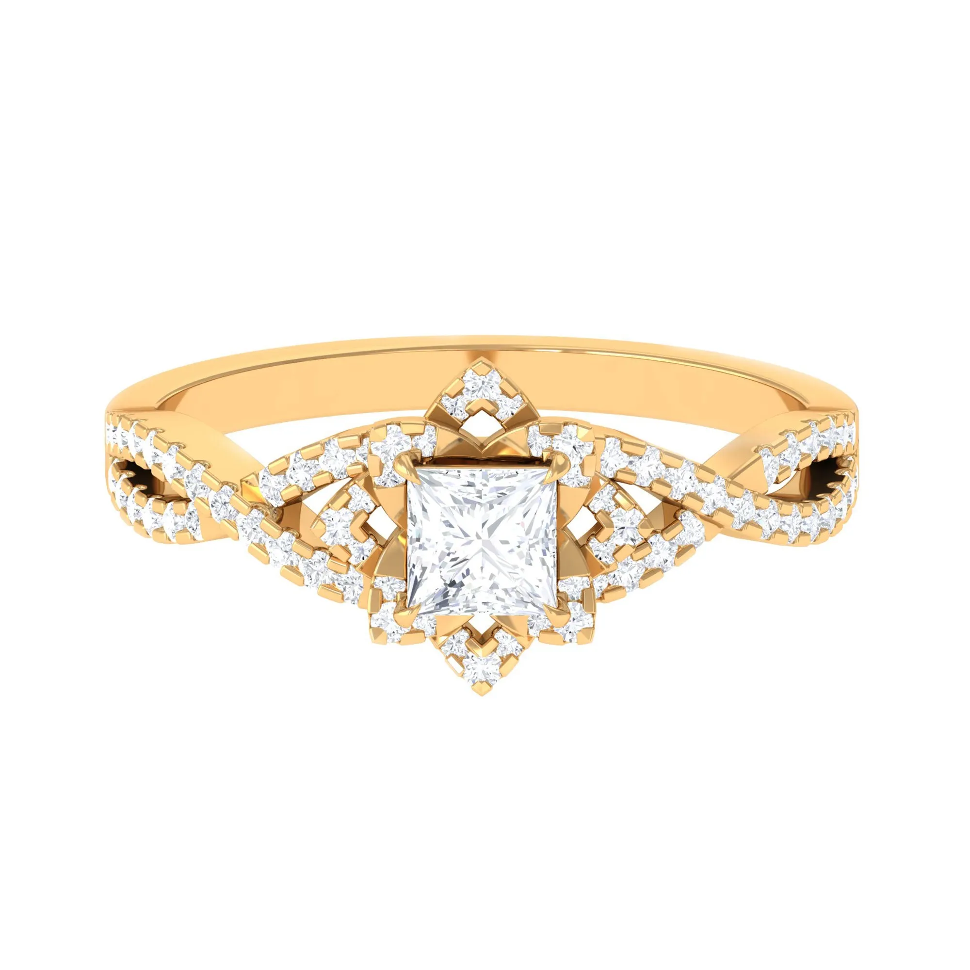 Natural Diamond Flower Crossover Engagement Ring