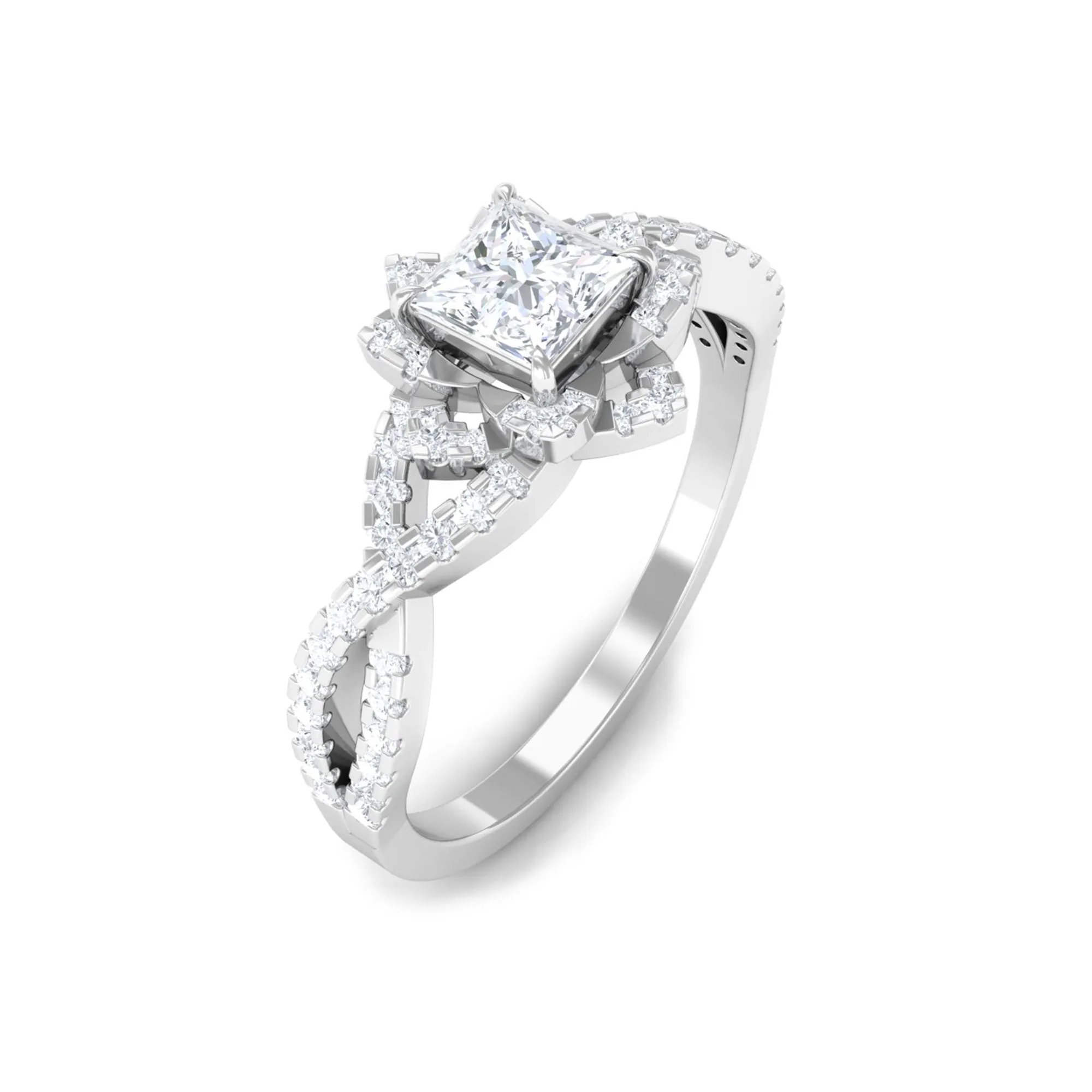 Natural Diamond Flower Crossover Engagement Ring