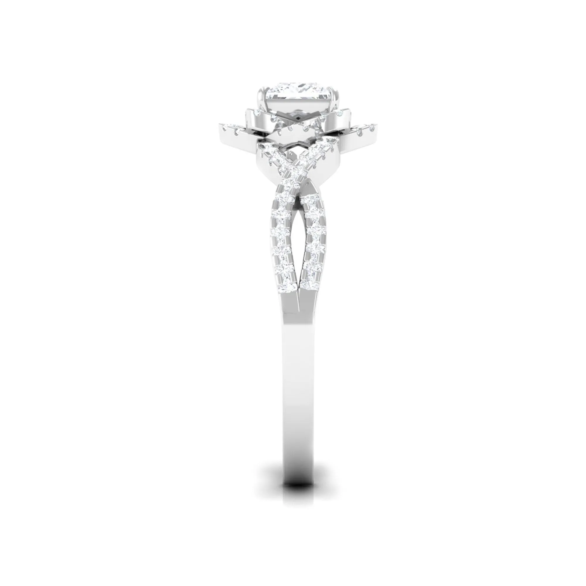 Natural Diamond Flower Crossover Engagement Ring