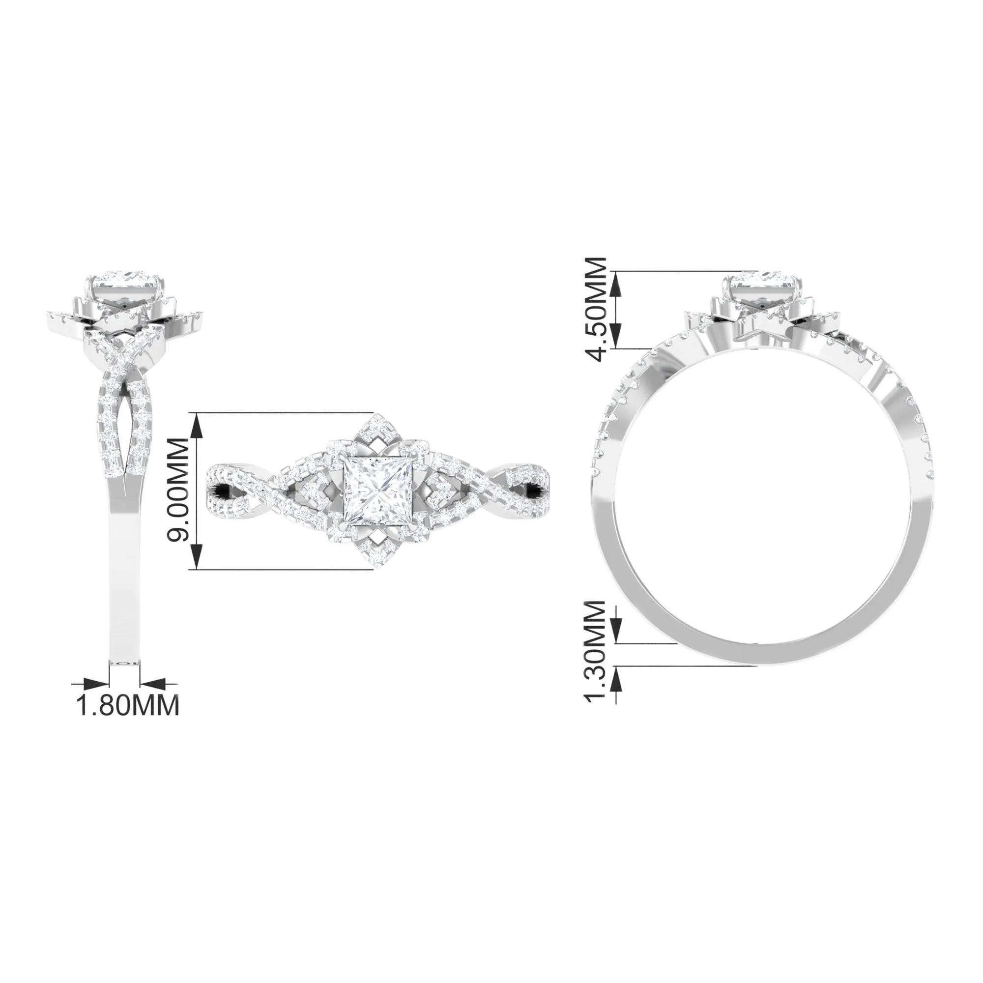 Natural Diamond Flower Crossover Engagement Ring