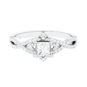 Natural Diamond Flower Crossover Engagement Ring