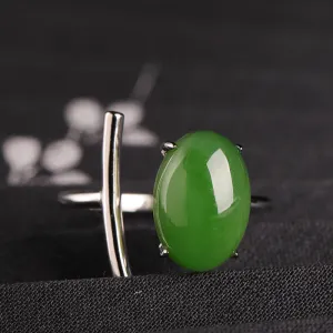 Natural Jade Ring Nephrite Silver Adjustable Ring ZNRG106