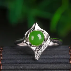 Natural Jade Ring Nephrite Silver Zircon Adjustable Ring ZNRG100