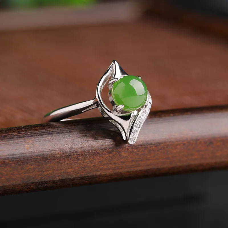 Natural Jade Ring Nephrite Silver Zircon Adjustable Ring ZNRG100