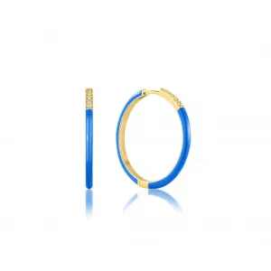 Neon Blue Enamel Gold Sparkle Hoop Earrings E040-04G-NB