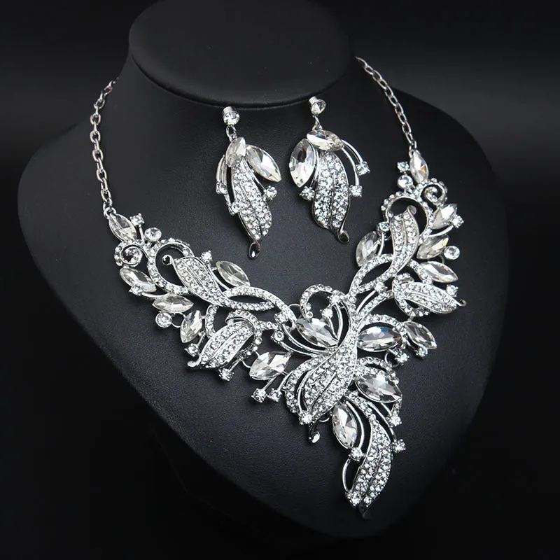 New Bridal Jewelry Set Crystal Necklace Earrings Sets Statement Choker Bib Collar Fashion Women Party Wedding Gifts
