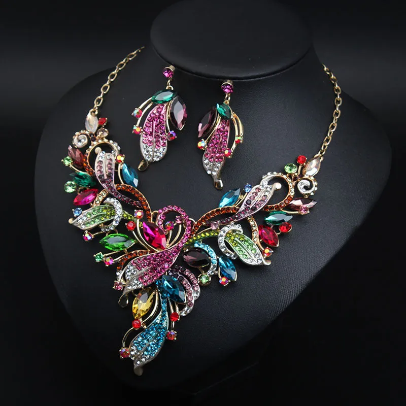 New Bridal Jewelry Set Crystal Necklace Earrings Sets Statement Choker Bib Collar Fashion Women Party Wedding Gifts