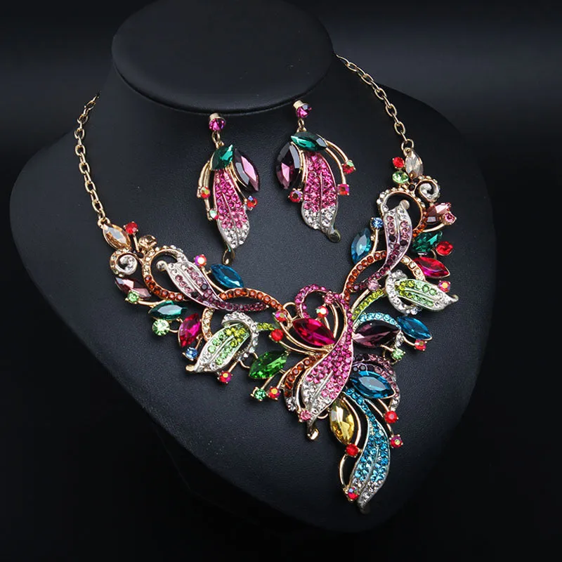New Bridal Jewelry Set Crystal Necklace Earrings Sets Statement Choker Bib Collar Fashion Women Party Wedding Gifts
