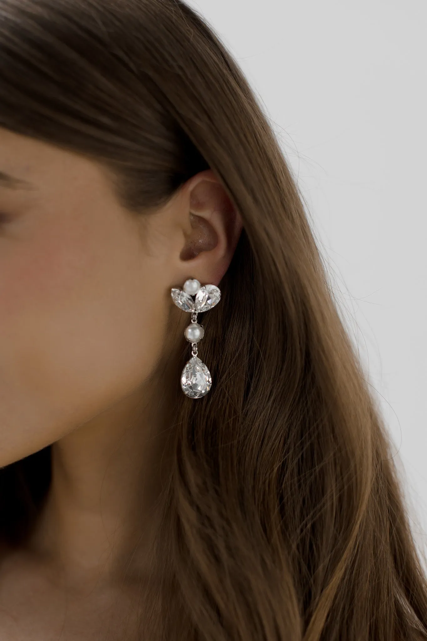 Nora - Silver Swarovski Statement Long Bridal Drop Earrings