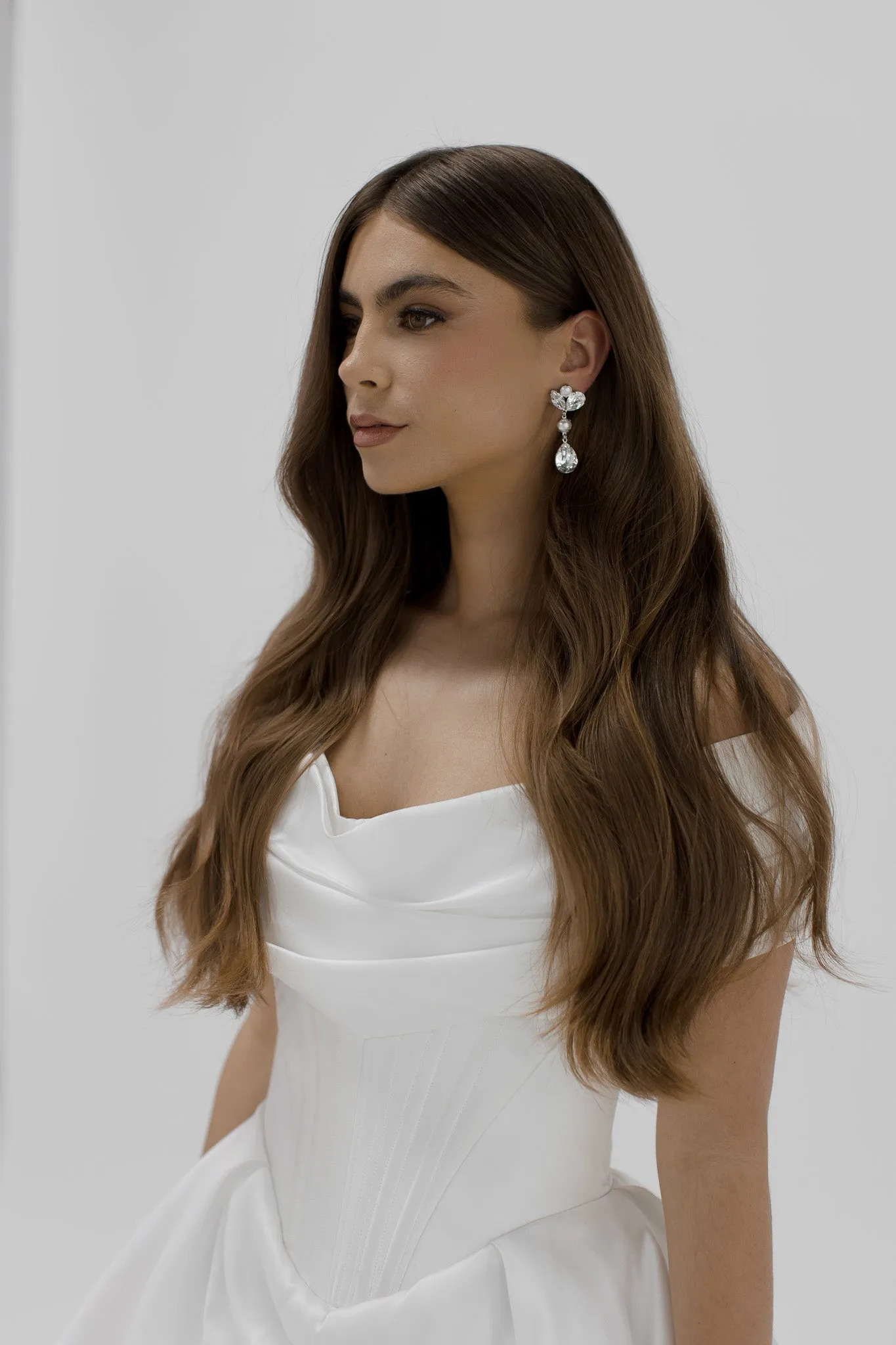 Nora - Silver Swarovski Statement Long Bridal Drop Earrings