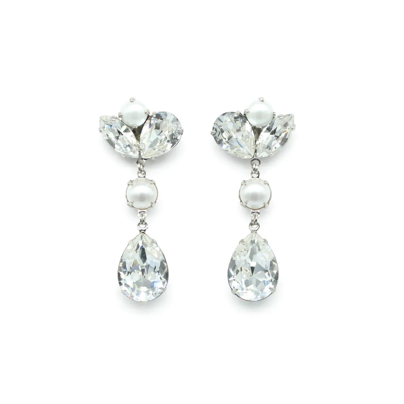 Nora - Silver Swarovski Statement Long Bridal Drop Earrings