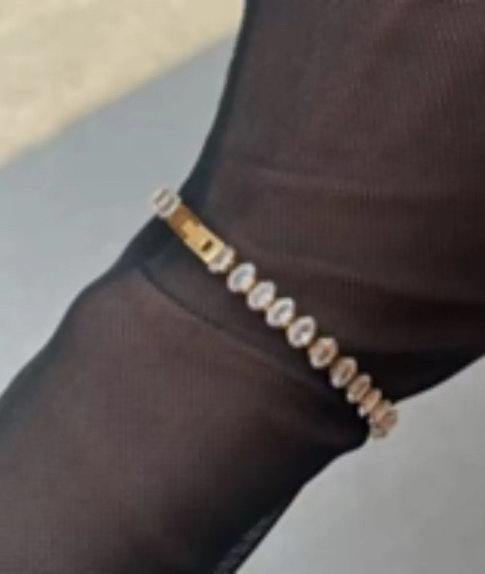 Nude Rose Stainless Steel 18K Gold/P Large Frosty Tennis Zircon Bracelet #B-069