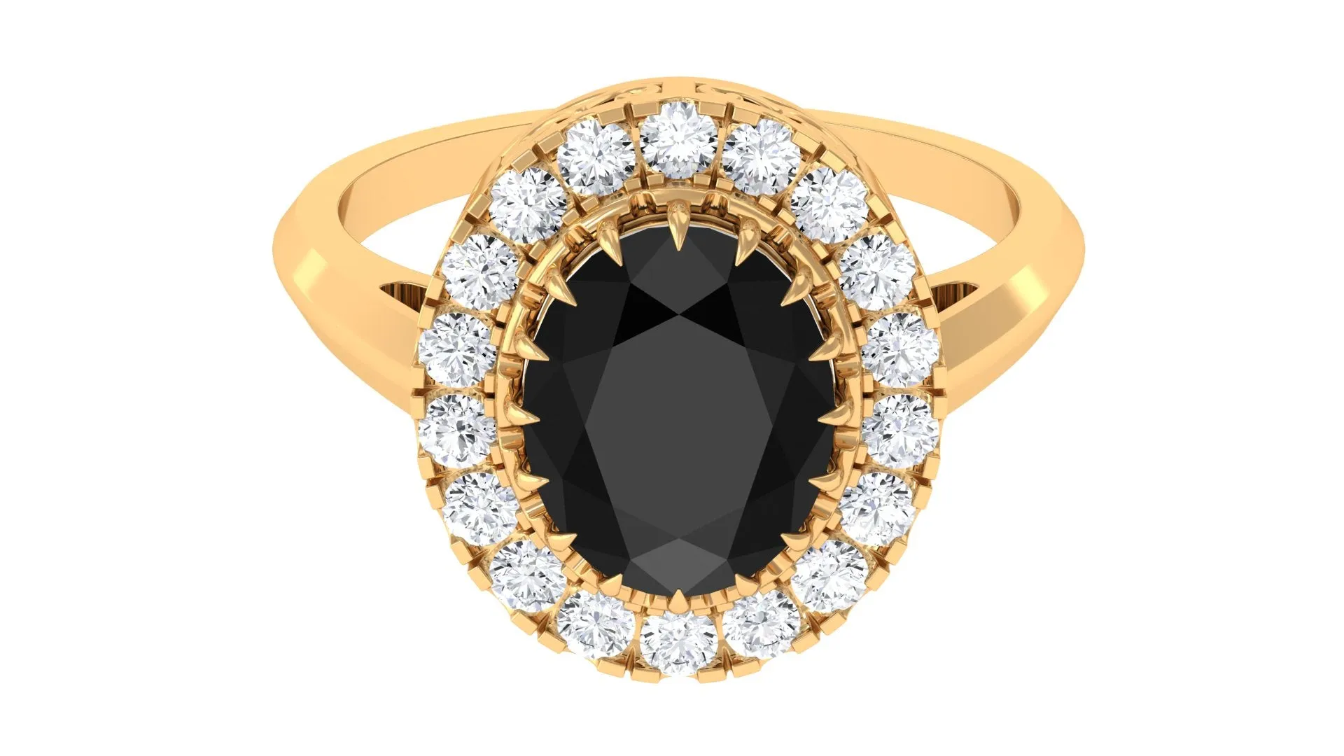 Oval Lab Grown Black Diamond and Moissanite Halo Engagement Ring