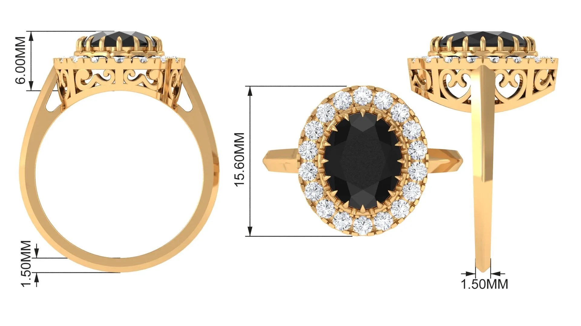 Oval Lab Grown Black Diamond and Moissanite Halo Engagement Ring