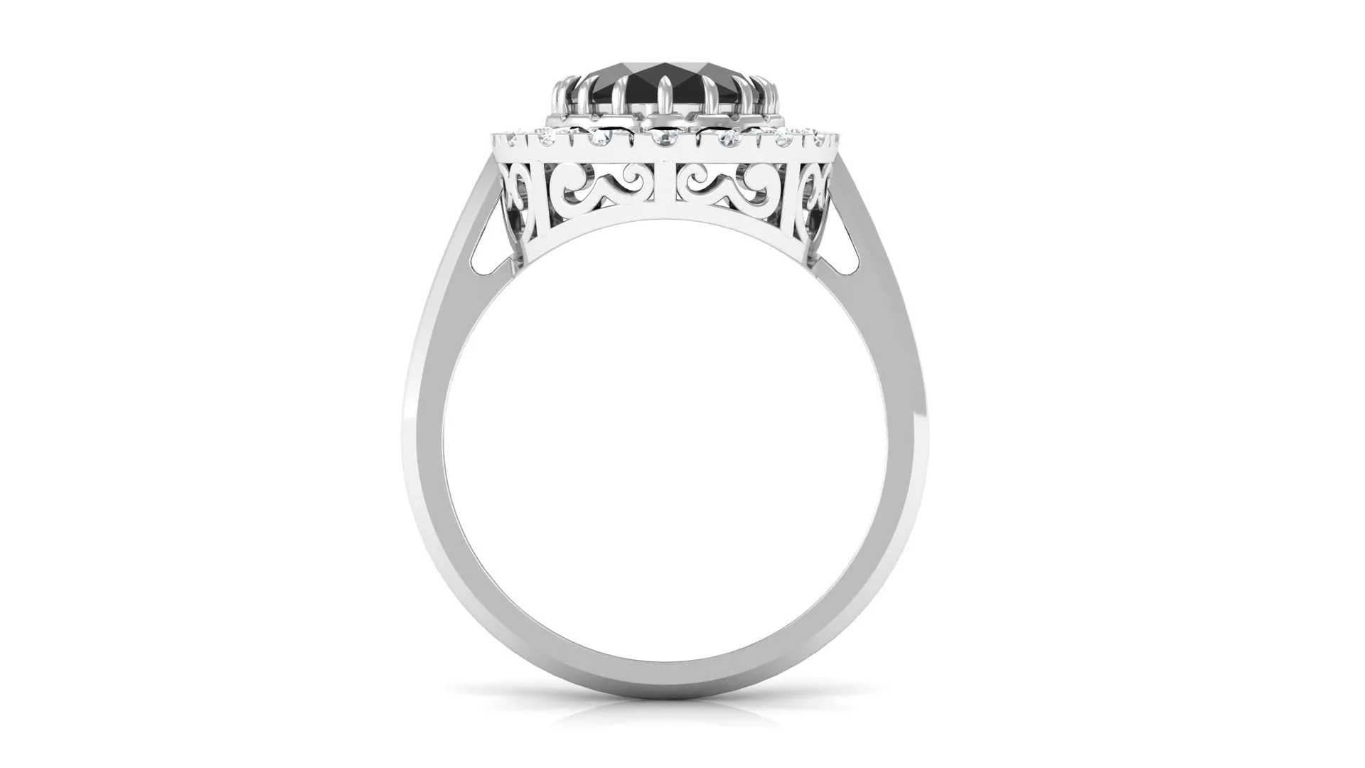Oval Lab Grown Black Diamond and Moissanite Halo Engagement Ring