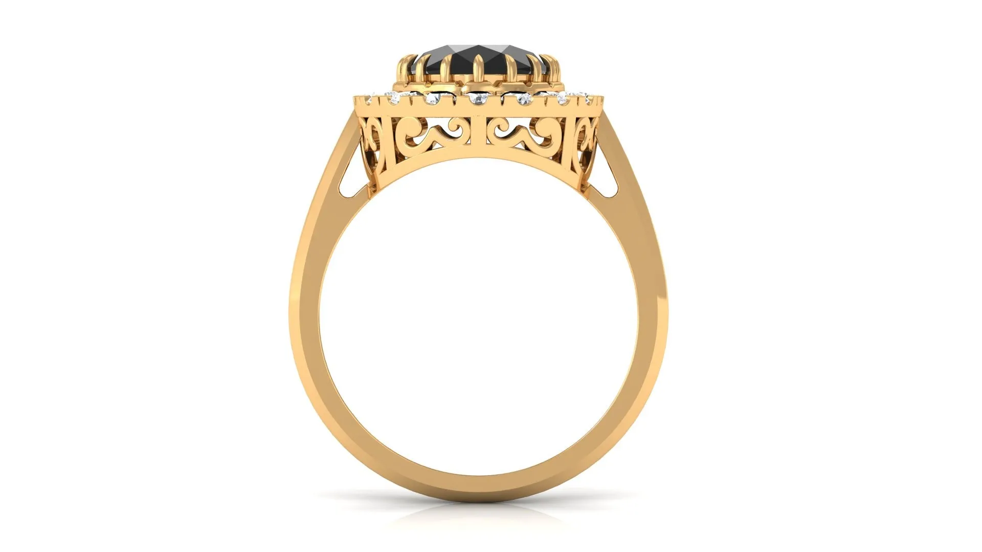 Oval Lab Grown Black Diamond and Moissanite Halo Engagement Ring