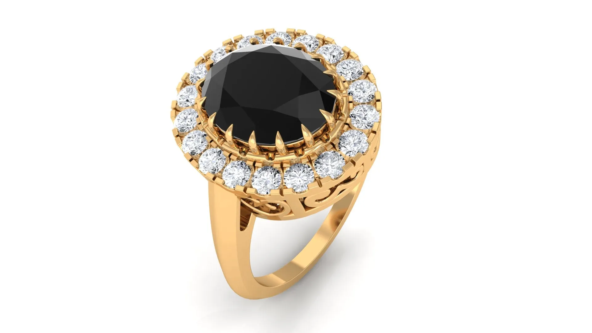 Oval Lab Grown Black Diamond and Moissanite Halo Engagement Ring
