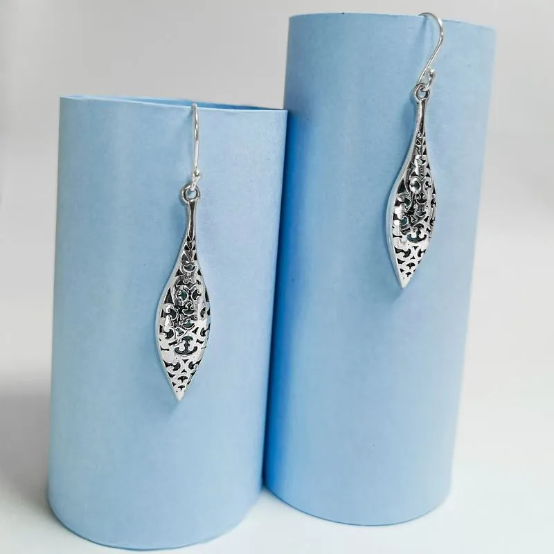 Oxidised Silver Designer Long Filigree Dangle