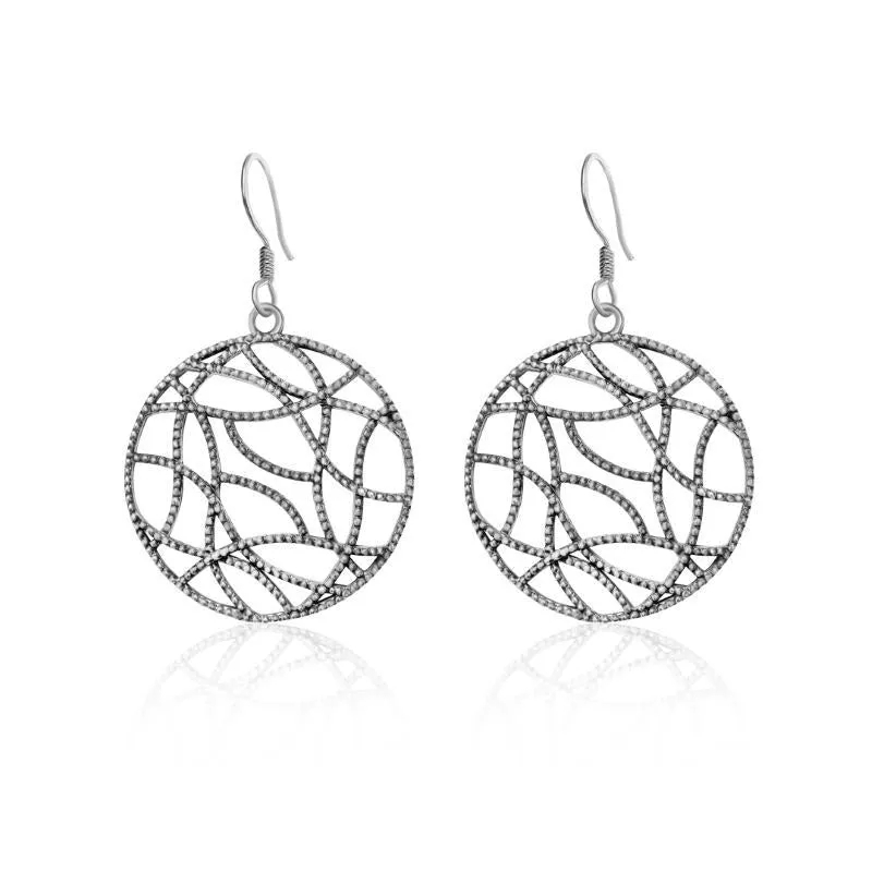 Oxidised Silver Designer Round Filigree Dangle