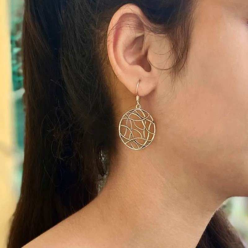 Oxidised Silver Designer Round Filigree Dangle