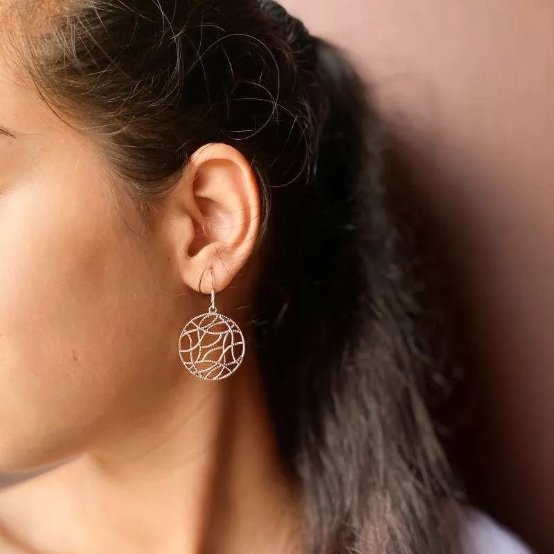 Oxidised Silver Designer Round Filigree Dangle