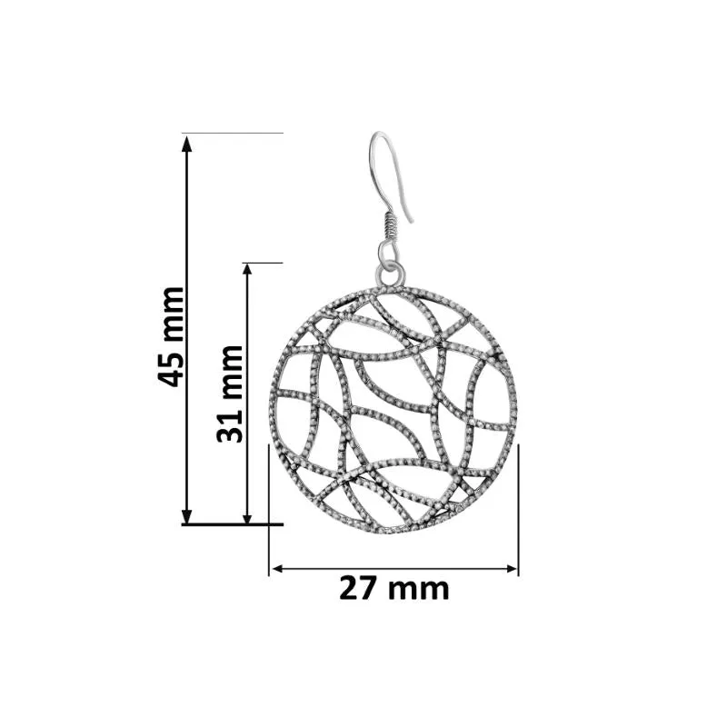 Oxidised Silver Designer Round Filigree Dangle