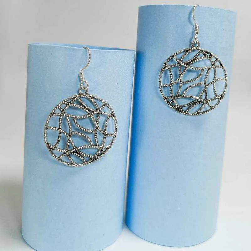 Oxidised Silver Designer Round Filigree Dangle