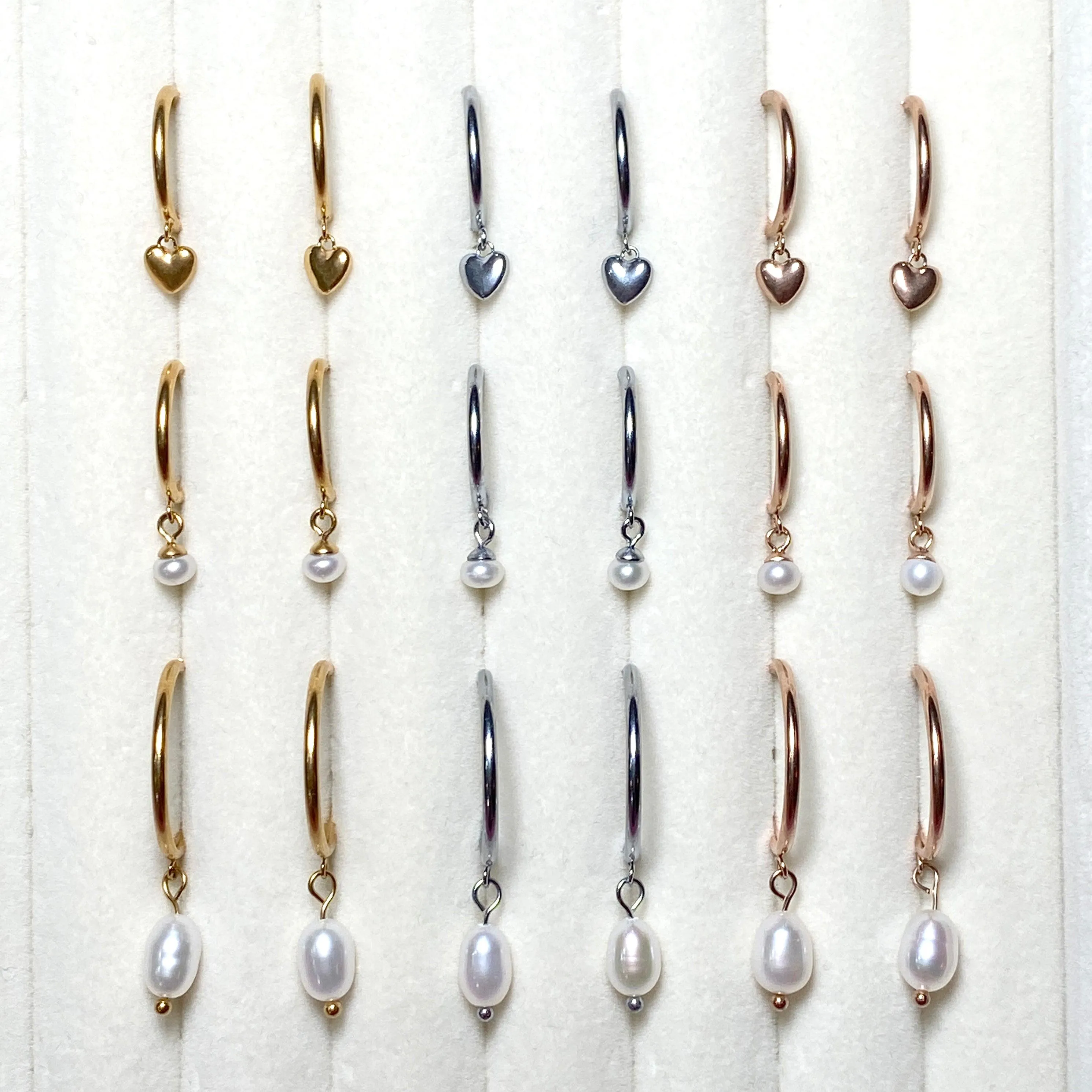 PEARL DANGLE HUGGIE HOOP EARRINGS IN GOLD