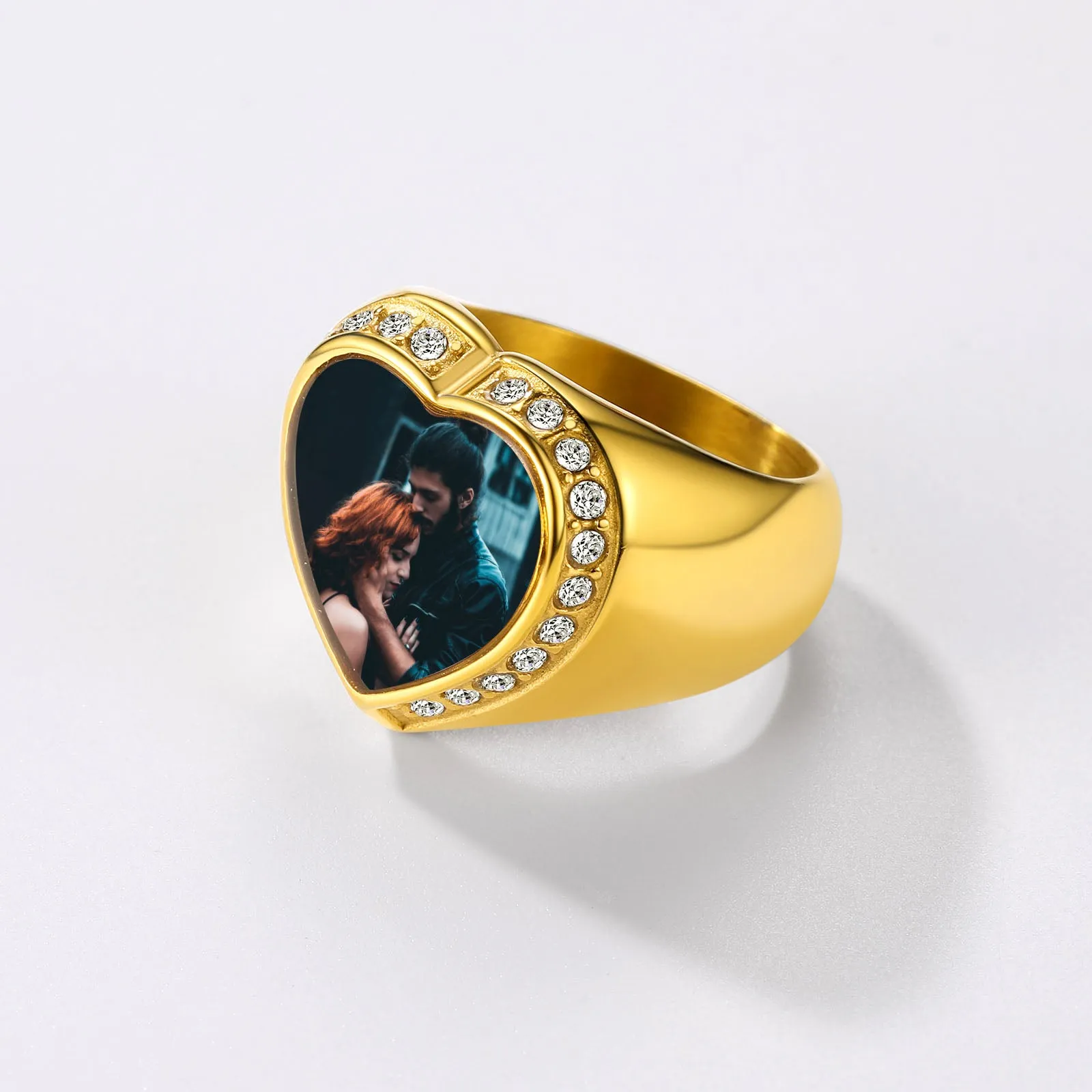 Personalized Heart Picture Signet Ring for Women Men