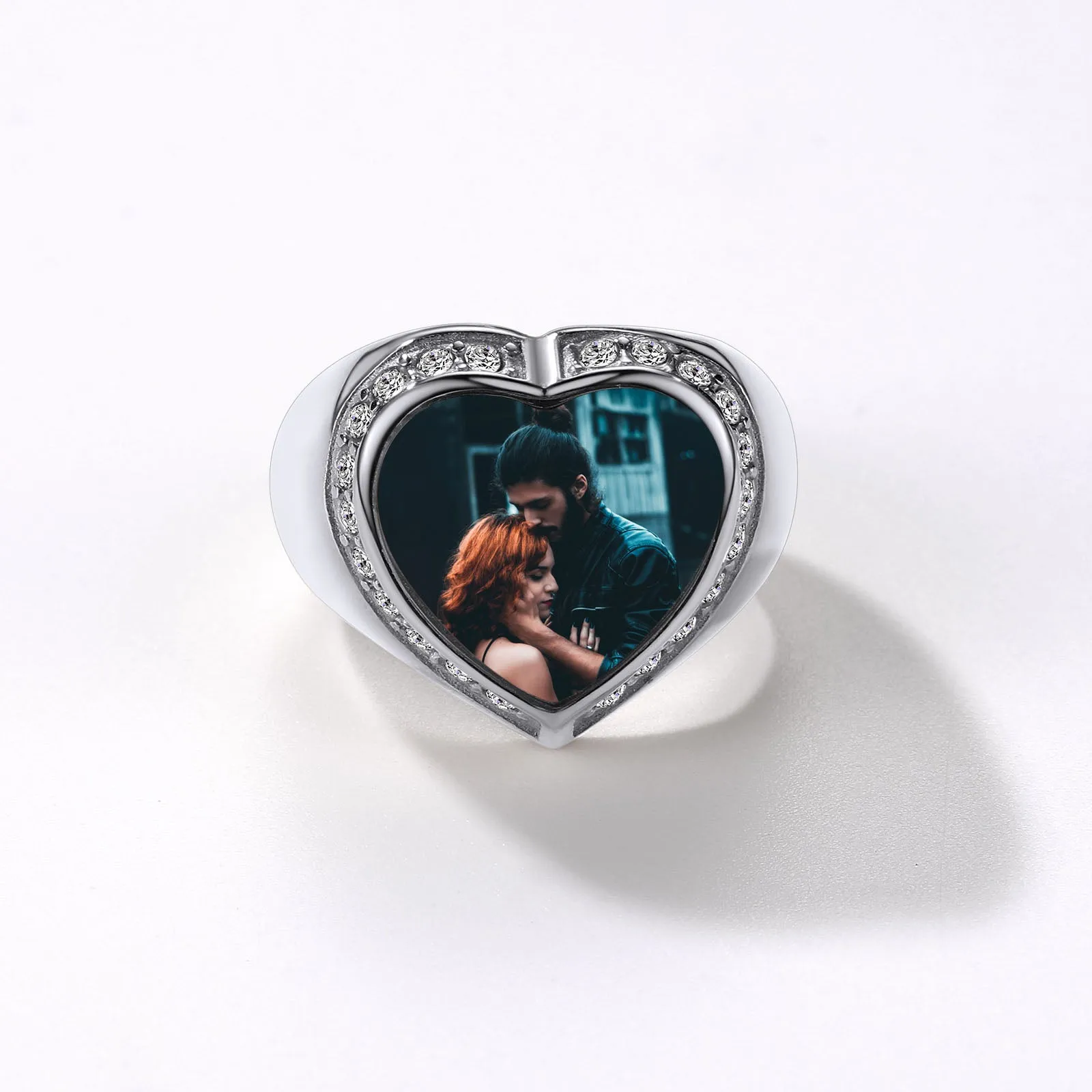 Personalized Heart Picture Signet Ring for Women Men