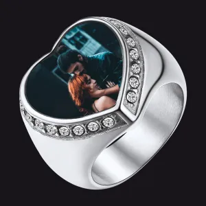 Personalized Heart Picture Signet Ring for Women Men