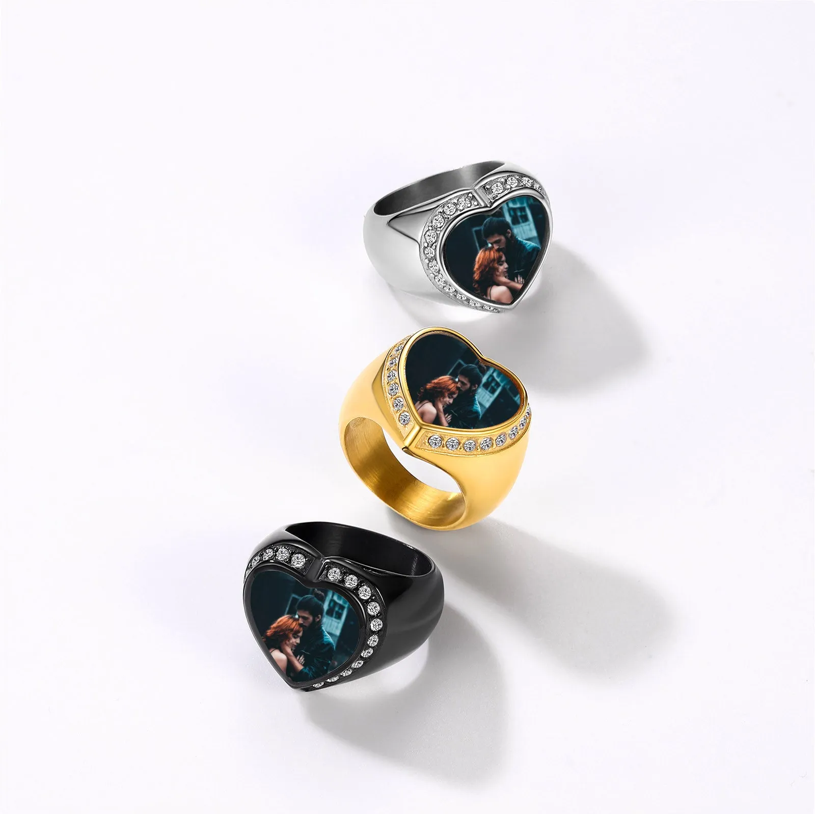 Personalized Heart Picture Signet Ring for Women Men