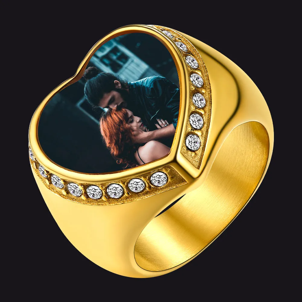 Personalized Heart Picture Signet Ring for Women Men