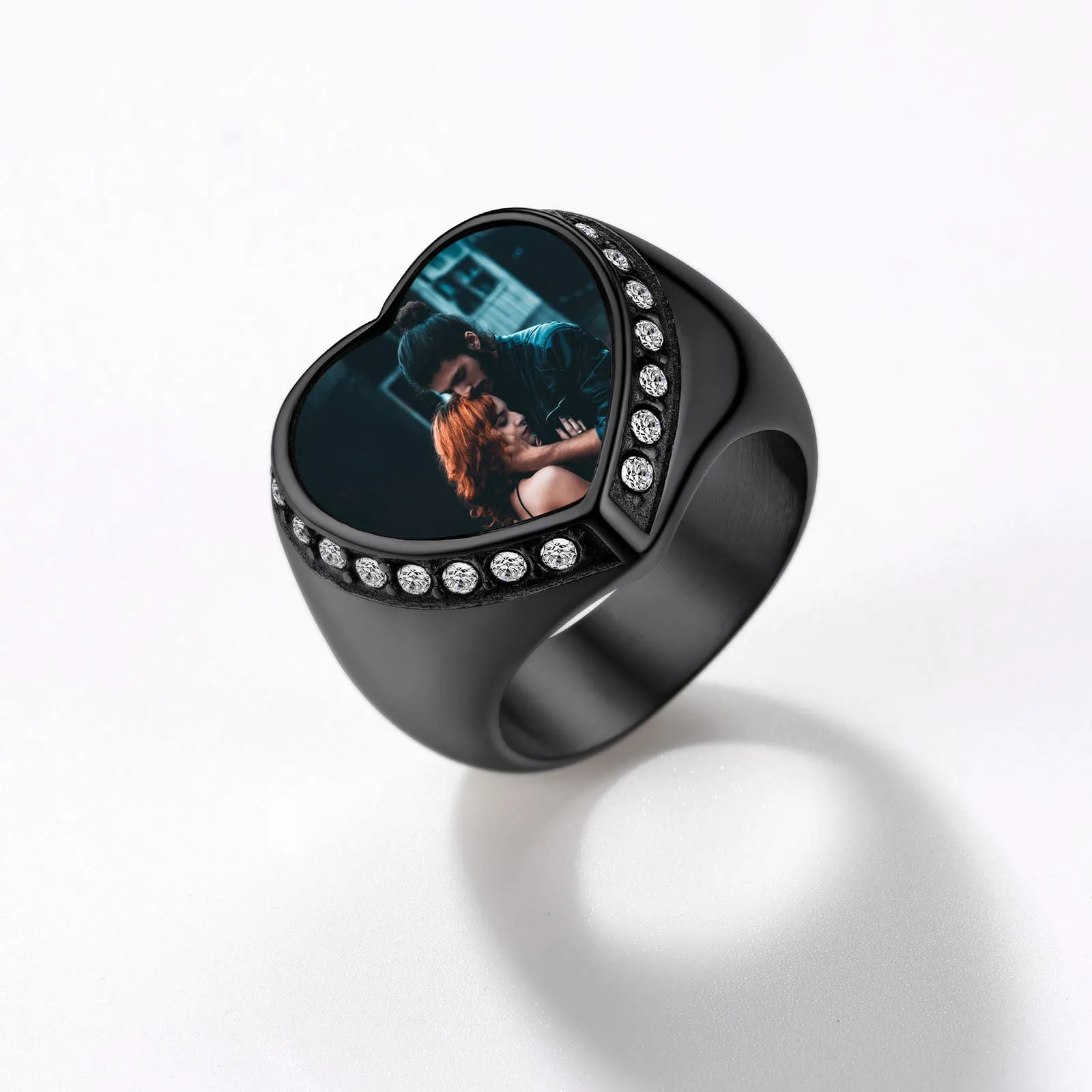 Personalized Heart Picture Signet Ring for Women Men