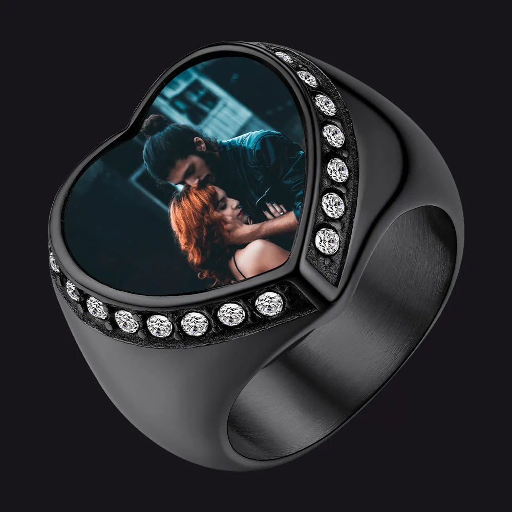 Personalized Heart Picture Signet Ring for Women Men
