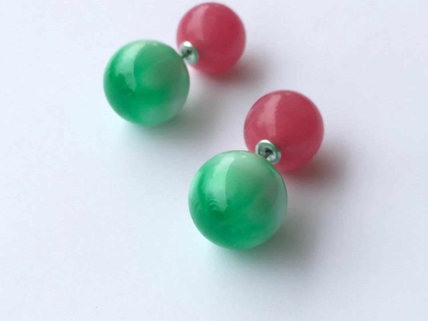 Pink and Kelly Green Moonglow Double Sided Earrings