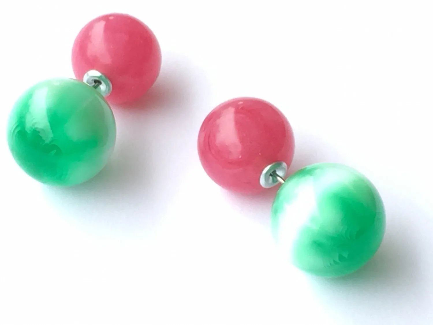 Pink and Kelly Green Moonglow Double Sided Earrings